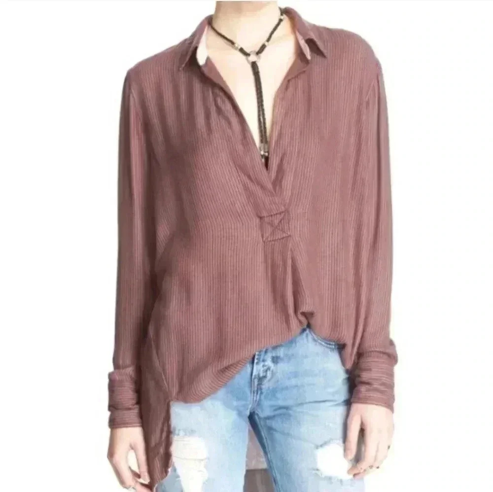 Free People On the Road Striped Cranberry Tunic